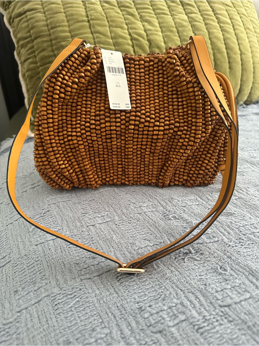 Anthropologie Beaded Shoulder Bag in Amber Tan